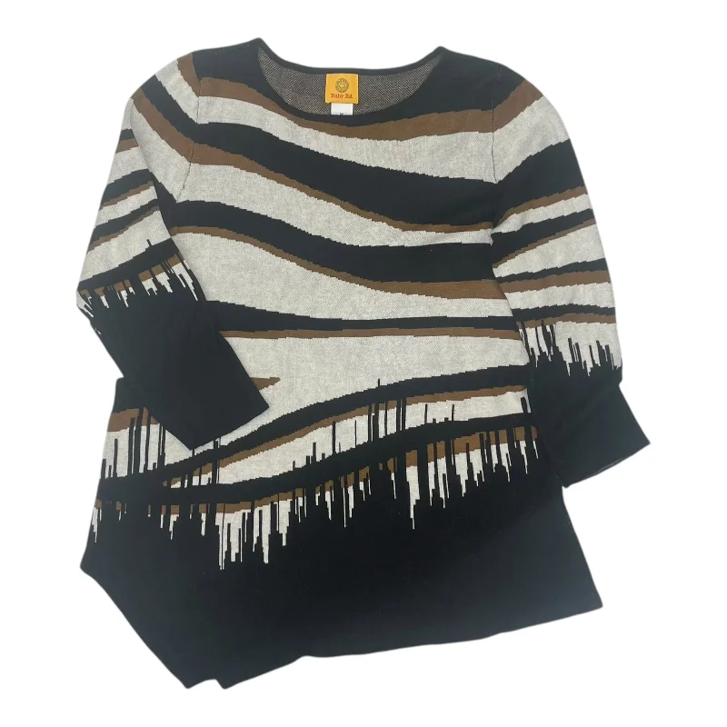 Act Fast Top 3/4 Sleeve By Ruby Rd In Black & Tan, Size:M