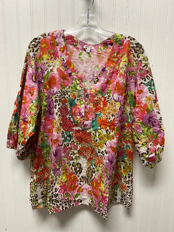 Bargain Prices Top Long Sleeve Basic By Johnny Was In Floral Print, Size: Xl