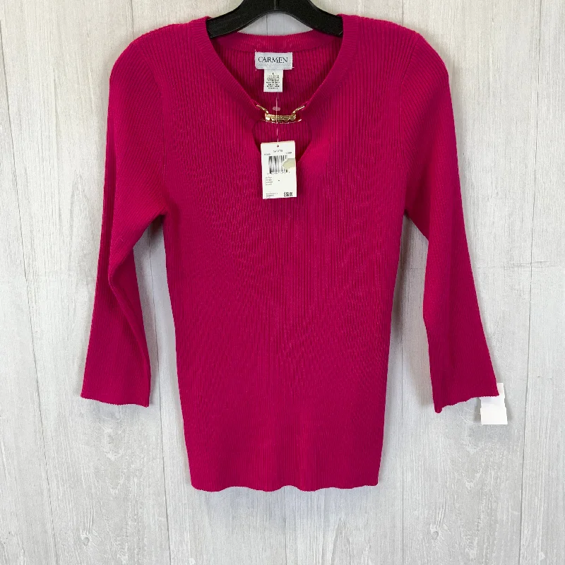 Closeout Top Long Sleeve By Carmen By Carmen Marc Valvo In Pink, Size: L