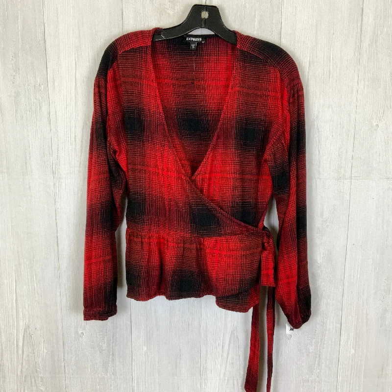 Take Advantage Top Long Sleeve By Express In Black & Red, Size: M