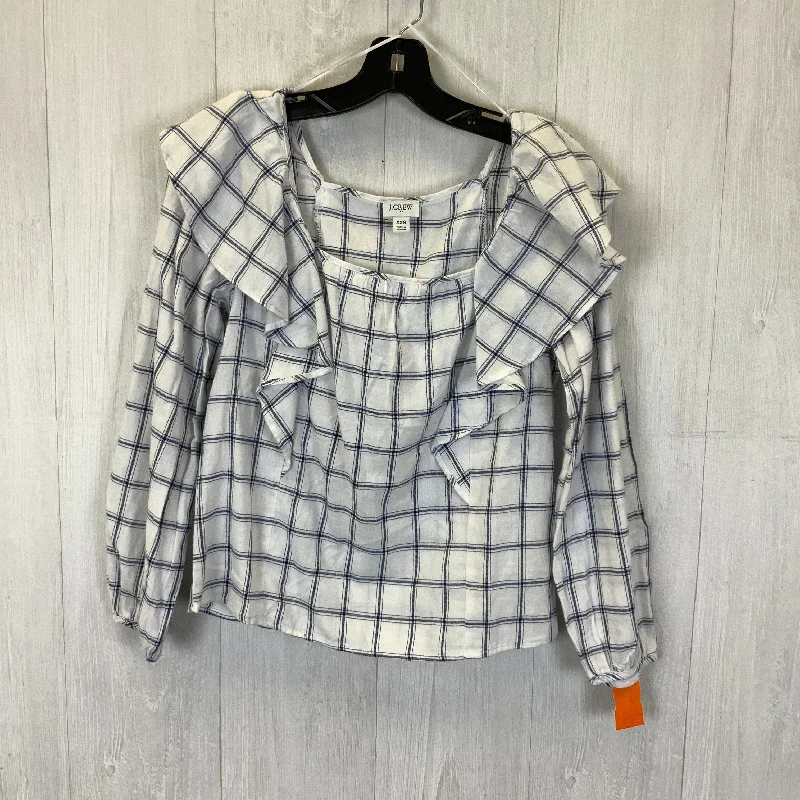 Limited Stock Top Long Sleeve By J Crew O In White Blue, Size: Xxs