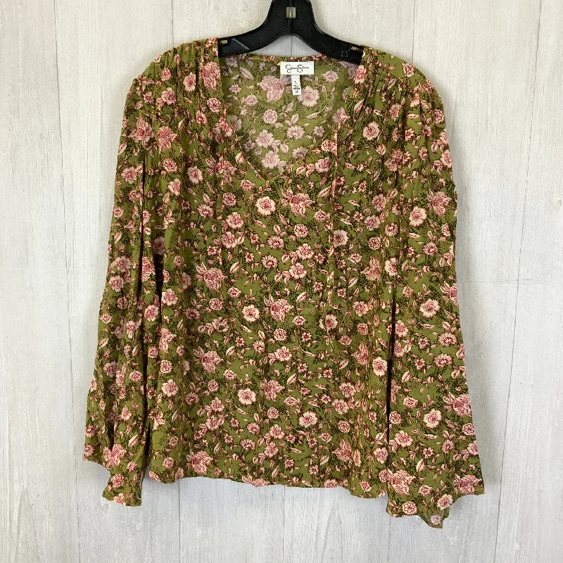 Deep Discounts Top Long Sleeve By Jessica Simpson In Green & Pink, Size: L