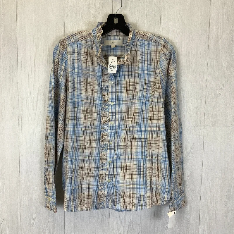 Great Deals Top Long Sleeve By Loft In Blue & Cream, Size: Xs