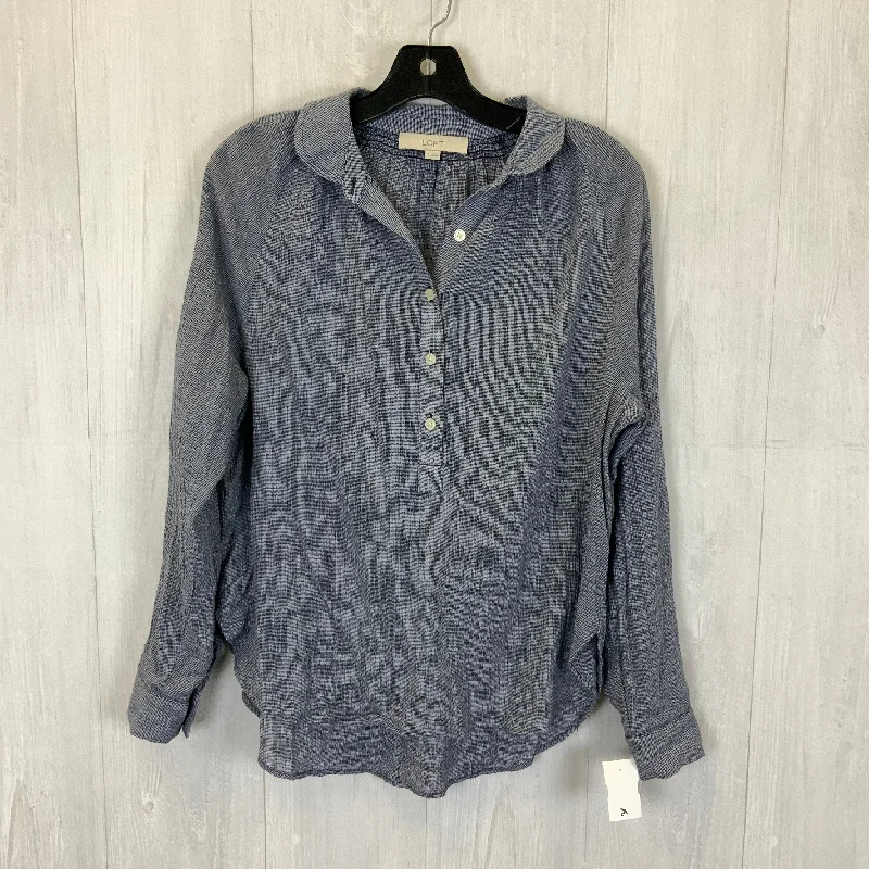 Savings Event Top Long Sleeve By Loft In Blue & White, Size: S