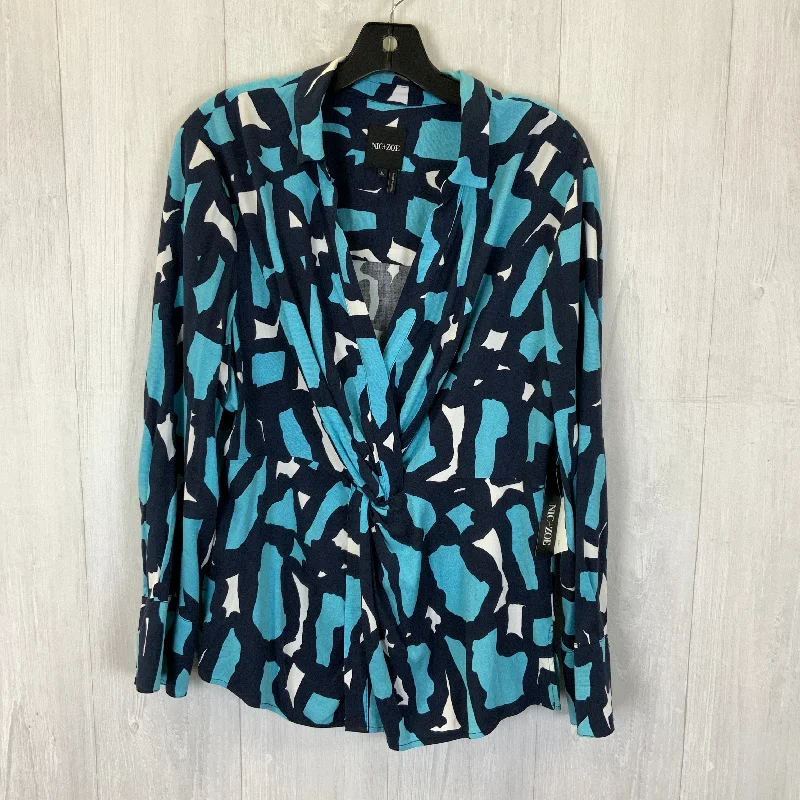Bargain Prices Top Long Sleeve By Nic + Zoe In Blue & White, Size: Xl