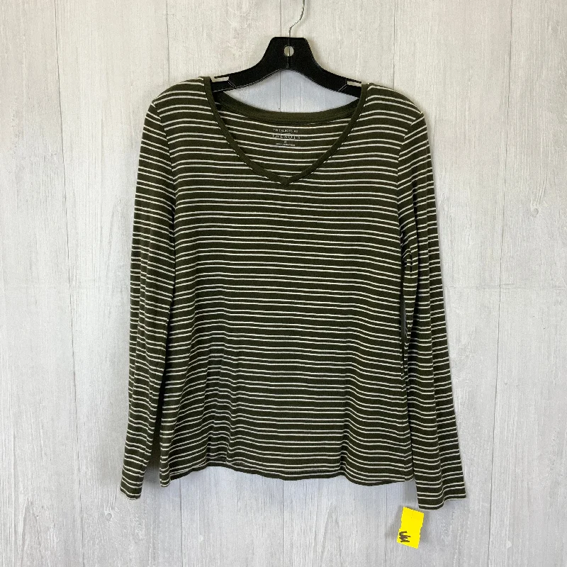 Final Sale Top Long Sleeve By Talbots In Green & White, Size: M