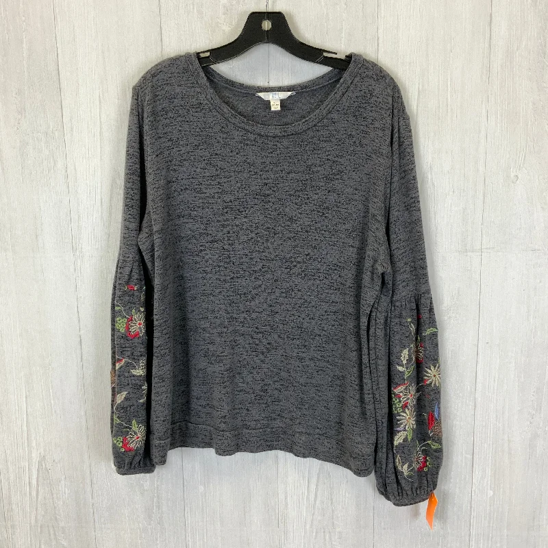 Referral Discount Top Long Sleeve By Time And Tru In Grey, Size: Xl