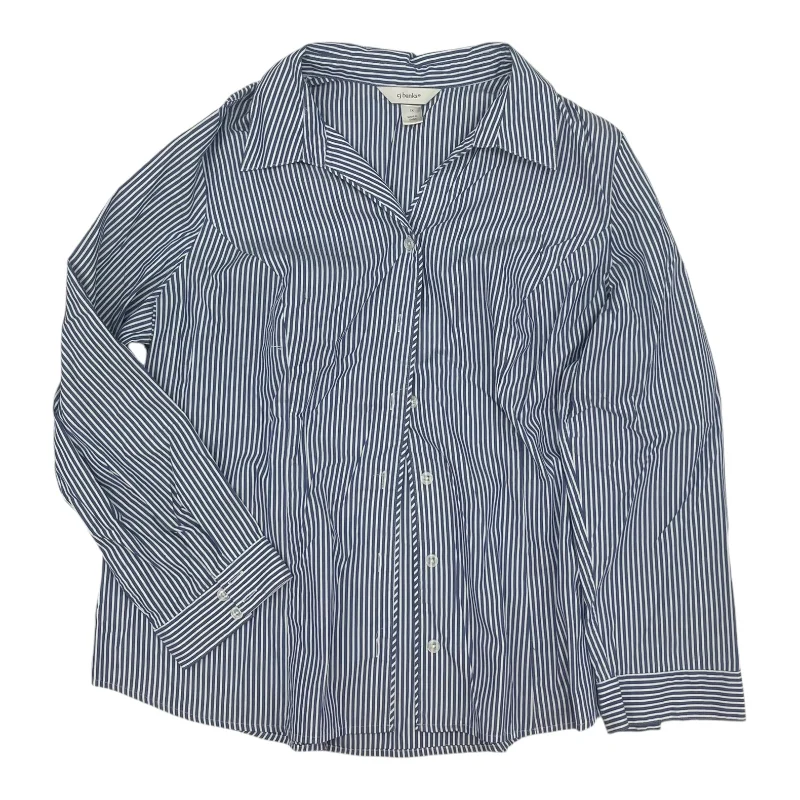 Can't Be Beat Top Ls By Cj Banks In Blue & White, Size:1X