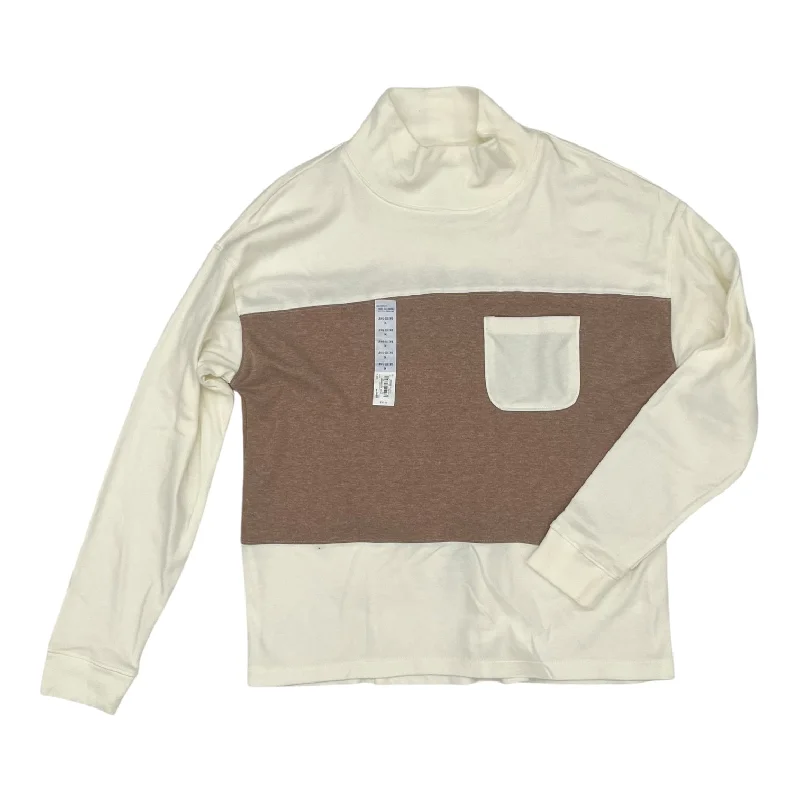 Super Deal Top Ls By Croft And Barrow In Tan & White, Size:M