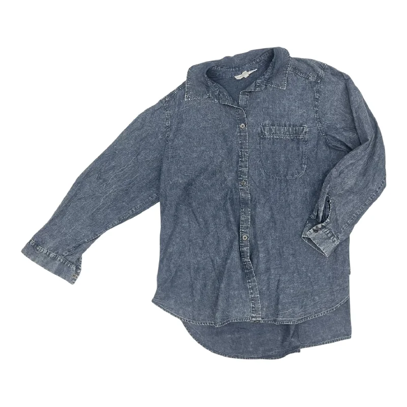 Super Bargain Top Ls By Jane And Delancey In Blue Denim, Size:1X