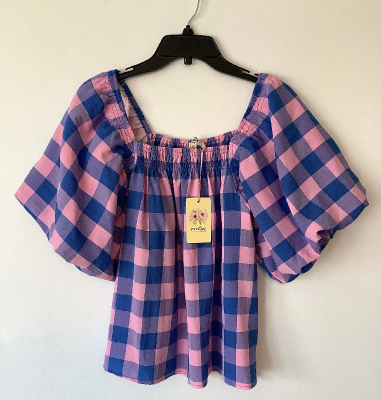 Markdown Madness Top Short Sleeve By Entro In Plaid Pattern, Size: M