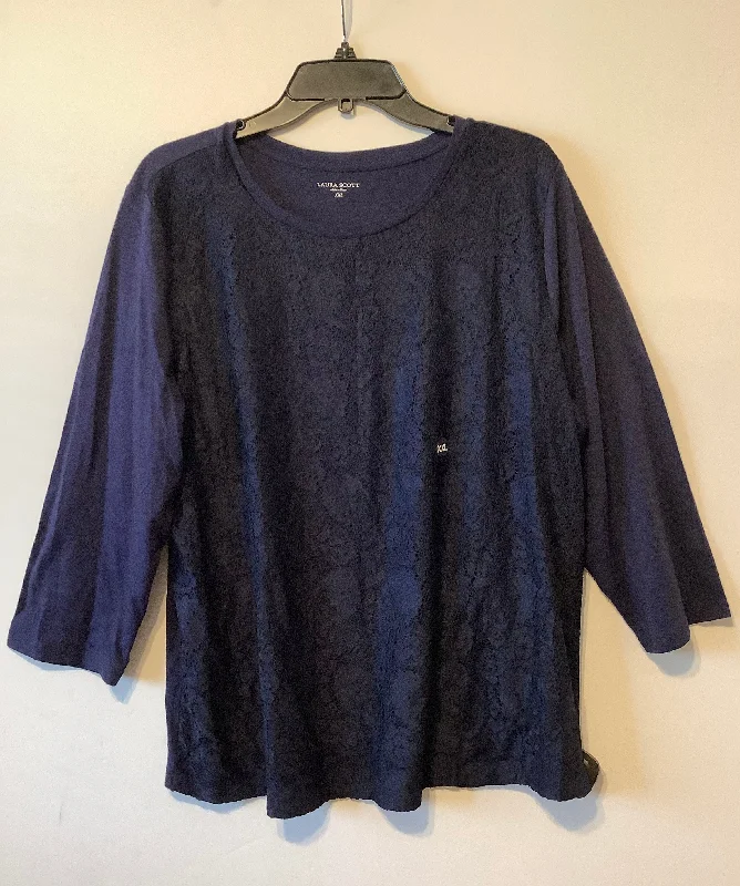 Blowout Sale Top Short Sleeve By Laura Scott In Navy, Size: Xxl