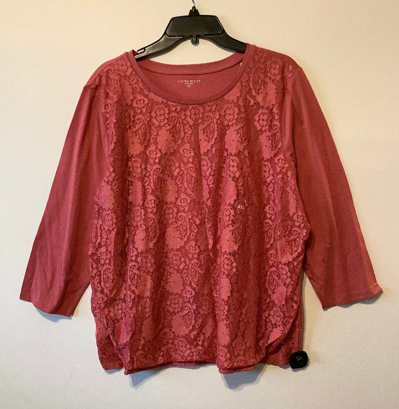 Closeout Sale Top Short Sleeve By Laura Scott In Pink, Size: Xxl