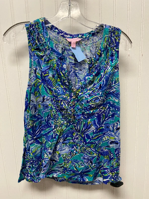 TIME-Limited Offer Top Sleeveless Designer By Lilly Pulitzer In Blue & Green, Size: M