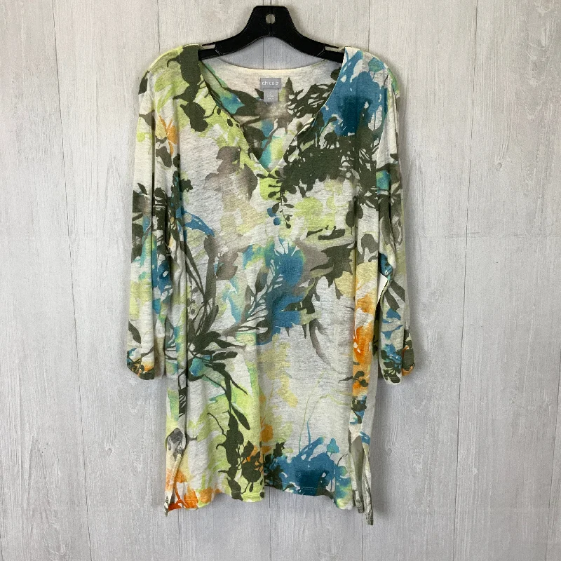 Mega Sale Tunic 3/4 Sleeve By Chicos In Green & White, Size: L