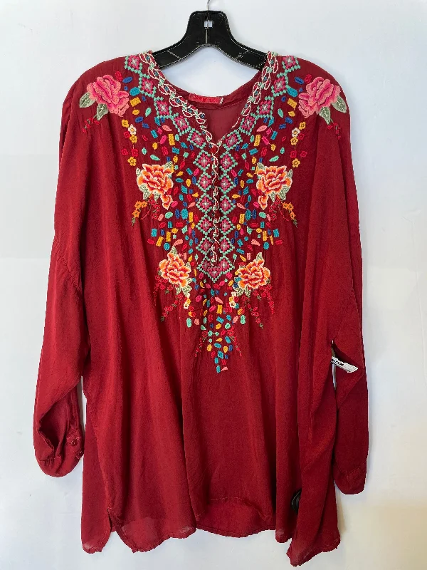 Time-Limited Offer Tunic Long Sleeve By Johnny Was In Red, Size: 1x