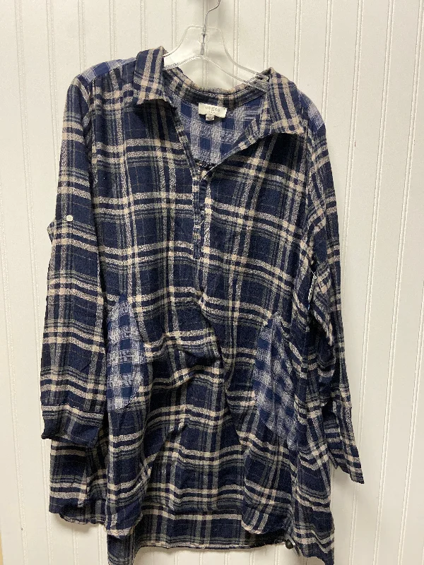 Act Now Tunic Long Sleeve By Umgee In Plaid Pattern, Size: S
