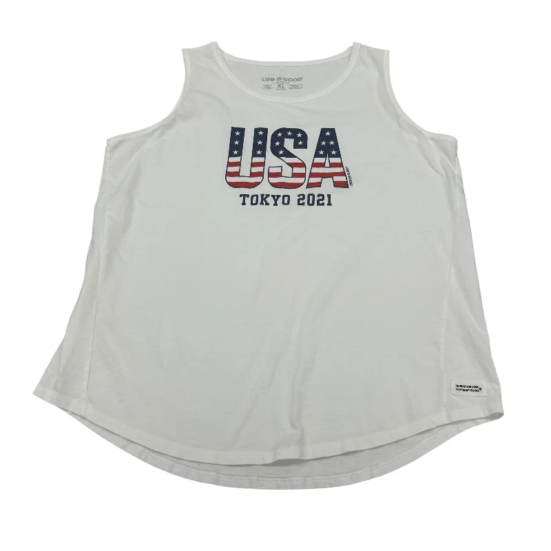 Super Sale WHITE LIFE IS GOOD TOP SLEEVELESS, Size XL