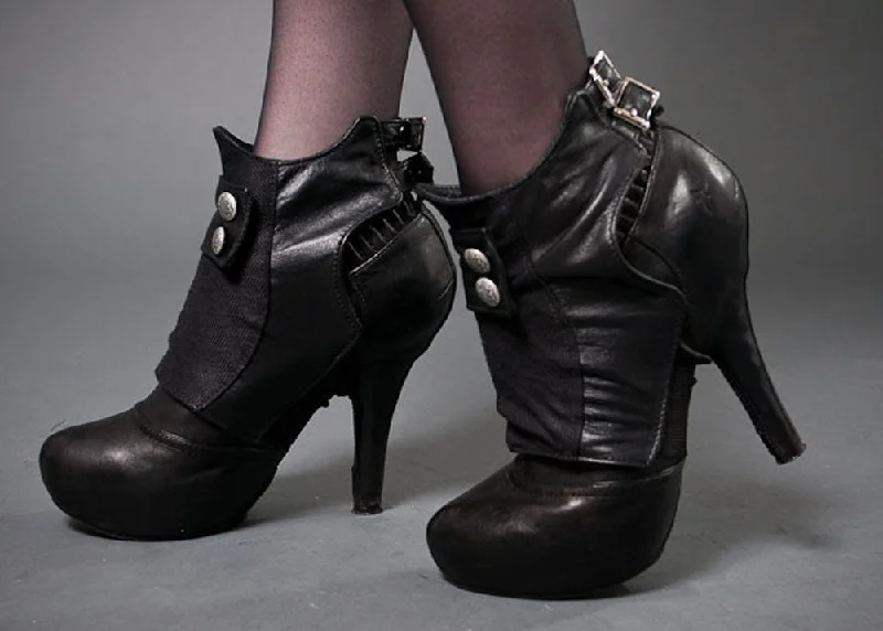 Lowest Prices Black Leather Spats with Buttons  | Persephone