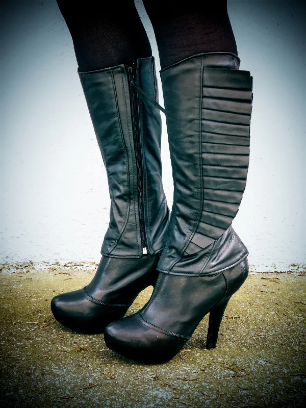 Clearance Sale Black Leather Spats with Pleated Wings