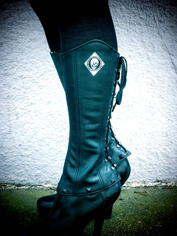 Deal Dash Black Leather Gaiters with Black Pyramid Studs and Back Lacing