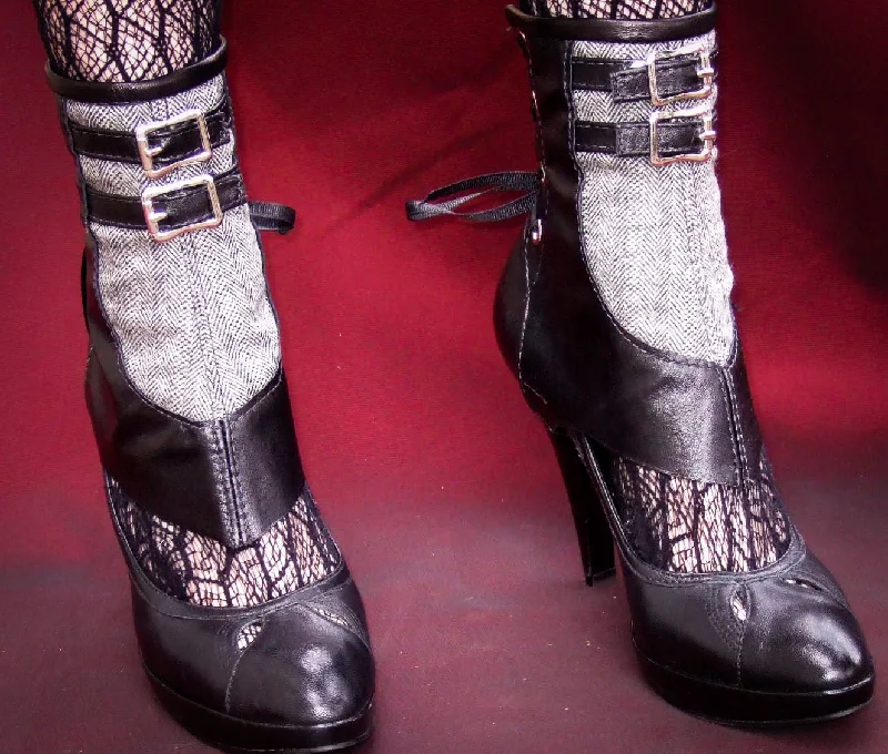 Price Rollback Leather and Wool Herringbone Spats with Buckles