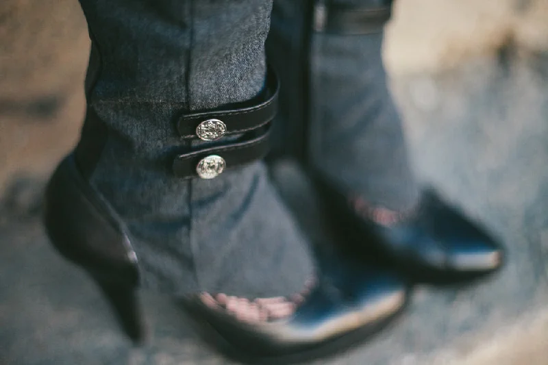 Major Savings Elegant Knee Length Leather and Grey Wool Spats | Regina