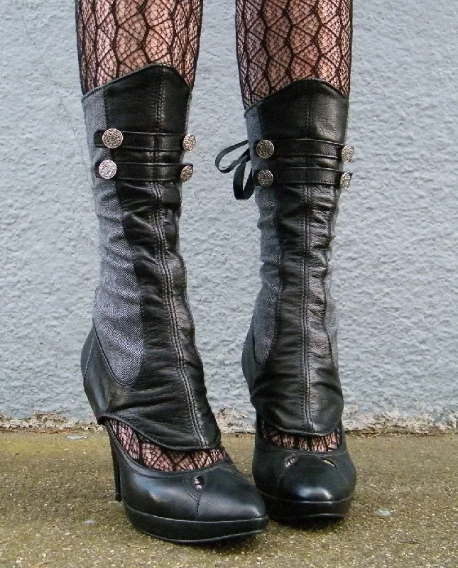 Buy Now Leather and Herringbone Spats with Buttons | Evangeline