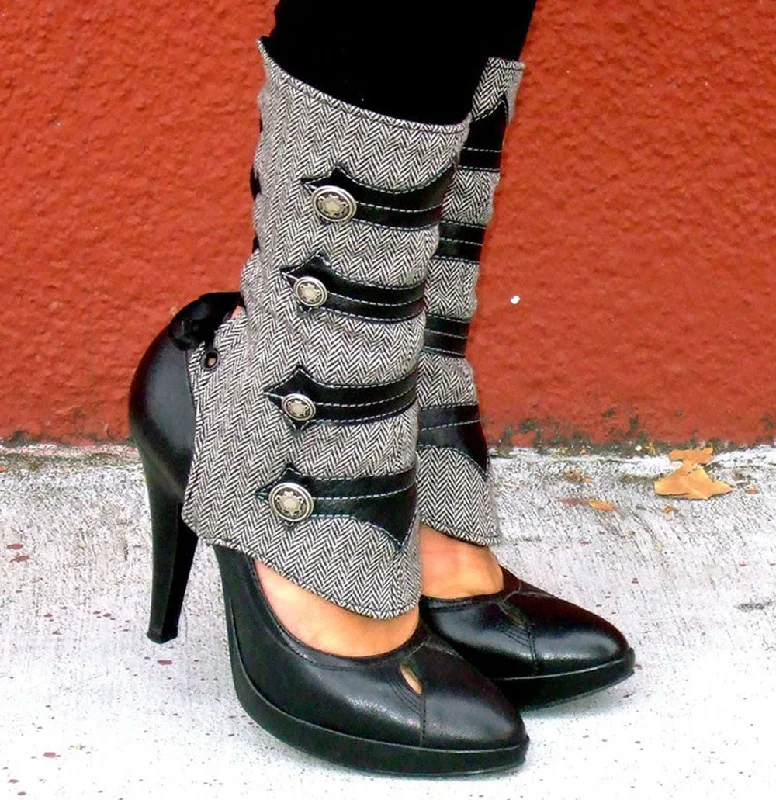 Online Only Military-Inspired Leather and Herringbone Spats with Buttons | Isa