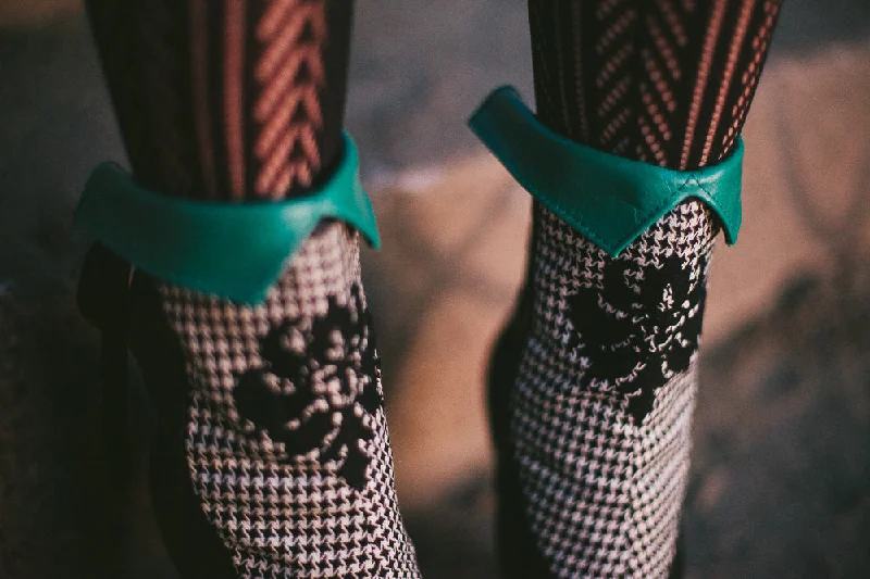Shop and Save Turquoise Leather and Houndstooth Spats | Aurora